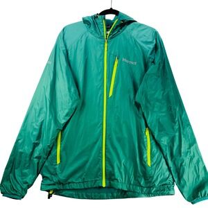 Marmot Lightweight Hooded Jacket Green Zip Pockets Breathable Layer Size L